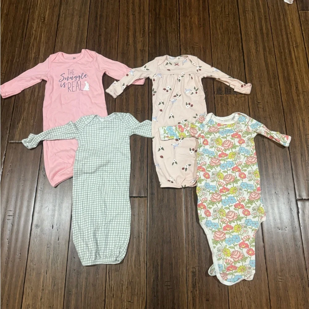 Set of Four Baby Sleep Sacks with Floral and Checkered Patterns